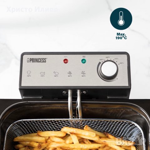 Двоен фритюрник Princess - 3270 вата, 5 литра, термостат, 3 кошници за пържене, студена зона, снимка 5 - Фритюрници - 38832957