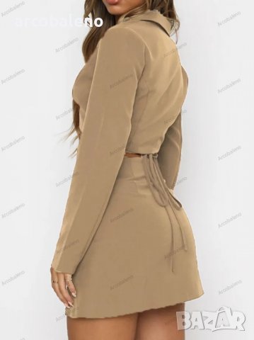 Дамски едноцветен комплект от две части, секси пола с цепки и връзки, 5цвята , снимка 4 - Комплекти - 39911023