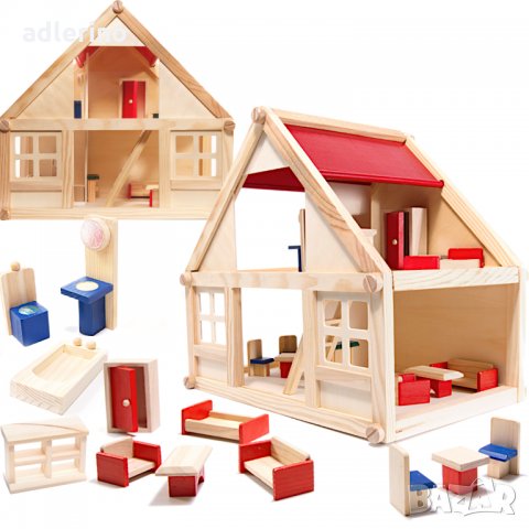 Дървена къща за кукли с аксесоари Монтесори, 40см, детска дървена къща в  Играчки за стая в гр. Айтос - ID34311377 — Bazar.bg