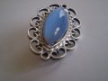 брошка филигран със сребърно покритие И СИНЬО СТЪКЛО, снимка 2