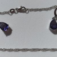 Дамски комплект синджирче, висулка и обеци с лилав кристал, нови, щампа 925, снимка 10 - Бижутерийни комплекти - 36939261