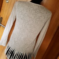 Мръсно бяла трико блуза с ресни С, снимка 2 - Блузи с дълъг ръкав и пуловери - 32859168