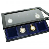 Луксозна дървена кутия витрина SAFE с прозрачна част и черен цвят на кутията за 8 джобни часовници, снимка 2 - Нумизматика и бонистика - 39700317