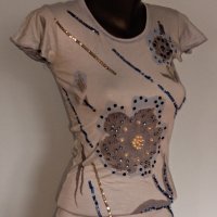 Декорирана еластична блуза / памук и ликра - хипоалергична, снимка 3 - Тениски - 26696649