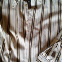 Бяла риза с вертикални цветни ивици размер М, дълги ръкави, снимка 2 - Ризи - 26483370