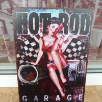 Метална табела кола Hot Rod Garage двигател тунинг чип секси, снимка 1 - Декорация за дома - 43758456