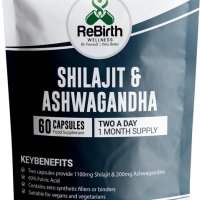 Shilajit 60 вегански капсули - 1300 mg на порция с ашваганда, добавка за издържливост и стрес, снимка 1 - Хранителни добавки - 43504681