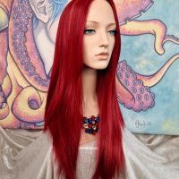 Красива Дълга Перука в Изящен Наситено Червен Цвят Микс с Естествено Изграден Скалп КОД 8875, снимка 6 - Аксесоари за коса - 40830785