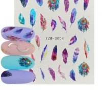 YZW-3004 лилави пера капан за сънища слайдер ваденки водни стикери за нокти маникюр, снимка 3 - Продукти за маникюр - 33590874