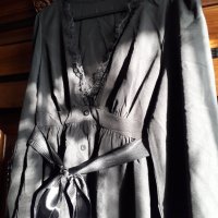 Дамска готик черна рокля с дантела и сатенена пандела, дълъг ръкав ROMWE, снимка 8 - Рокли - 44001808