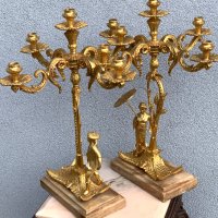 Двойка големи,изящни свещници бронз с позлата-ХХв., снимка 3 - Антикварни и старинни предмети - 13472162