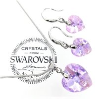 Колие И Обеци В Лилаво- Комплект Сърца С Кристали Swarovski, снимка 1 - Бижутерийни комплекти - 43450212