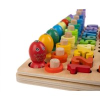 Дървена игра пъзел с цифри, букви, форми, топчета, рингове, снимка 5 - Образователни игри - 43900645