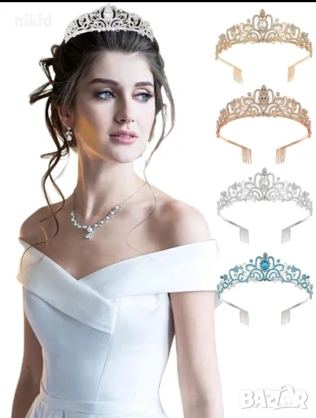 3 цвята с орнамент корона диадема тиара с камъни детска дамска метална, снимка 1