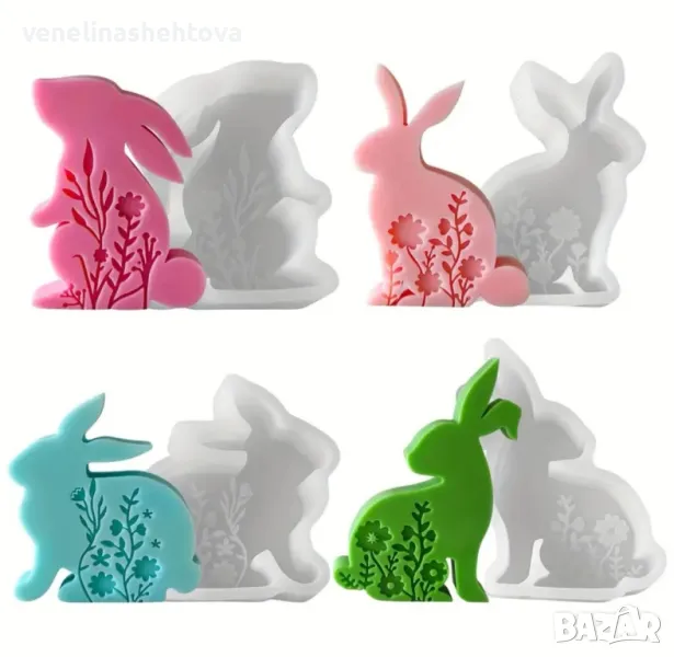 Дълбок заек зайче Великден Силиконов молд форма за свещи гипс сапун смола , снимка 1