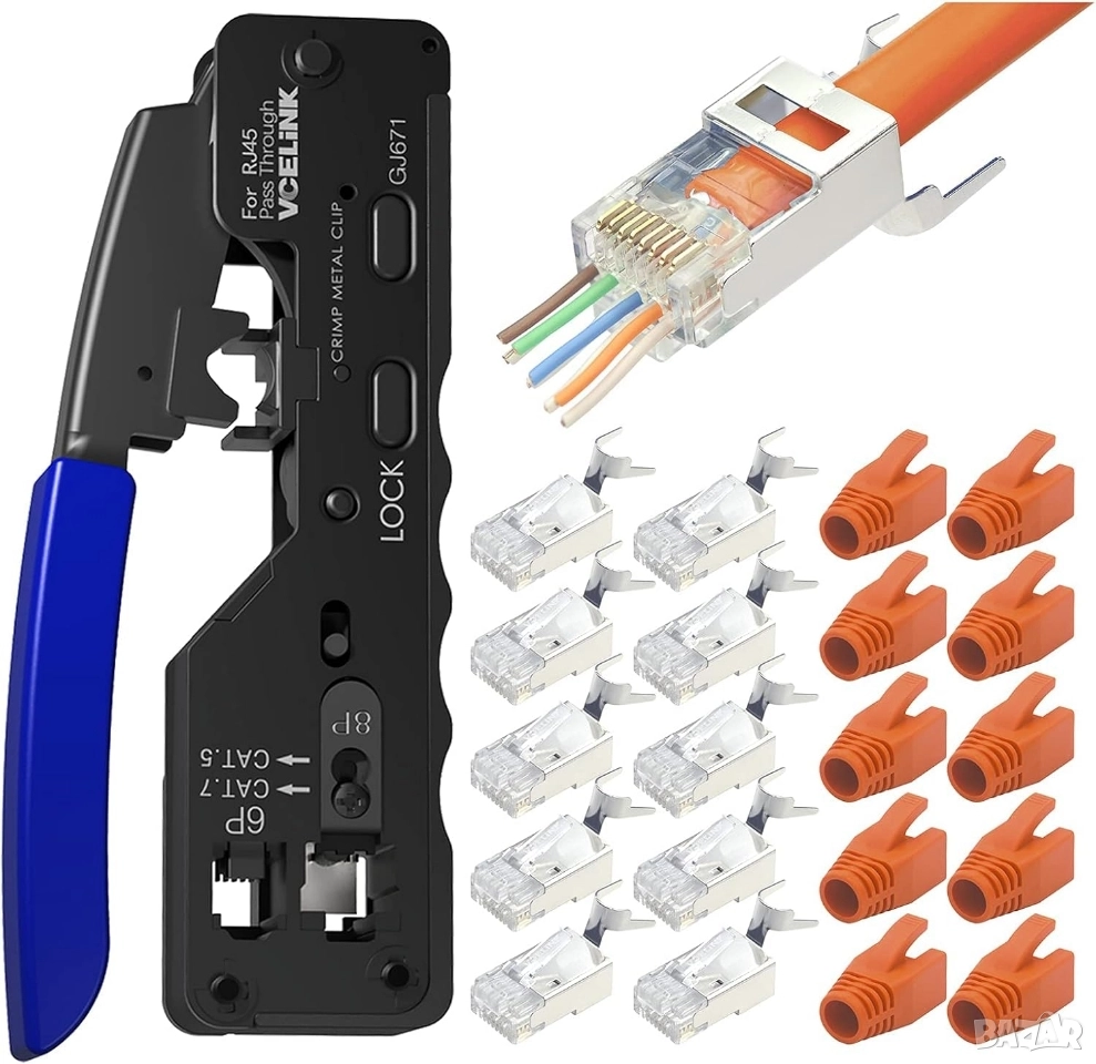 Професионални кримпващи клещи за RJ45 мрежови конектори, Cat 7, Cat 6A, снимка 1