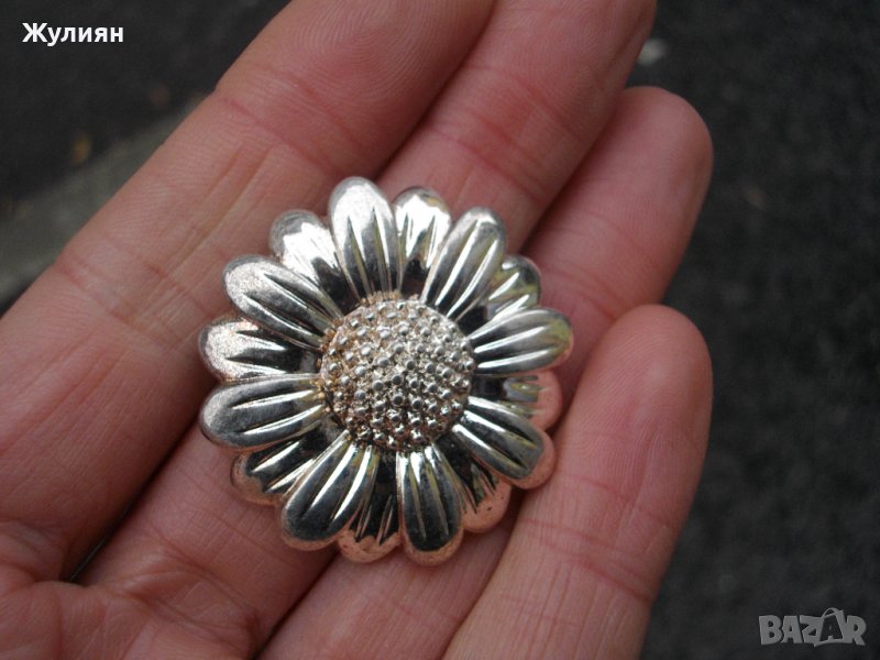 СТАРА ПОСРЕБРЕНА БРОШКА ЦВЕТЕ, снимка 1