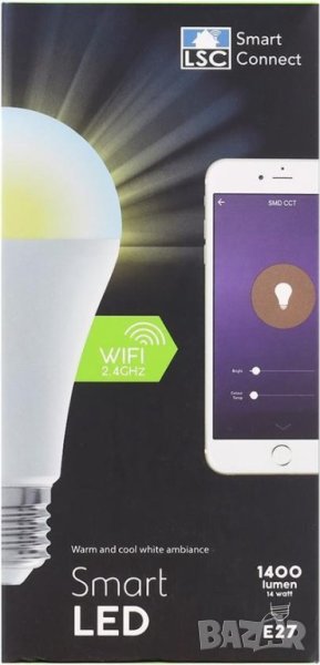 Умна wifi LED крушка 14W E27 1400lm 2.4GHz, снимка 1