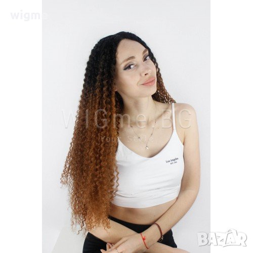 Дълга кестенява къдрава лейс фронт перука Амалия, снимка 1