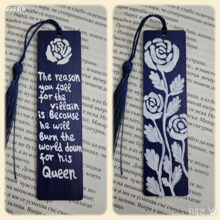 Ръчно рисуван дървен книгоразделител, снимка 1