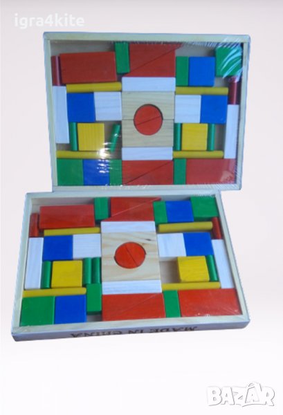 Дървени кубчета конструктор строител с едри части 39бр. /дървени игри, снимка 1