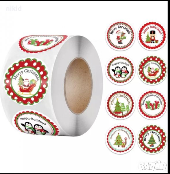 100 бр merry christmas happy holidays коледни малки самозалепващи лепенки стикери за ръчна, снимка 1