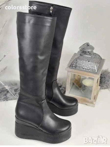 Ботуши на платформа - черна кожа с черно ходило - 136K, снимка 1