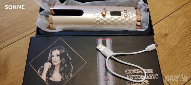 Немска автоматично въртяща се безжична керамична маша за коса - розова , снимка 1