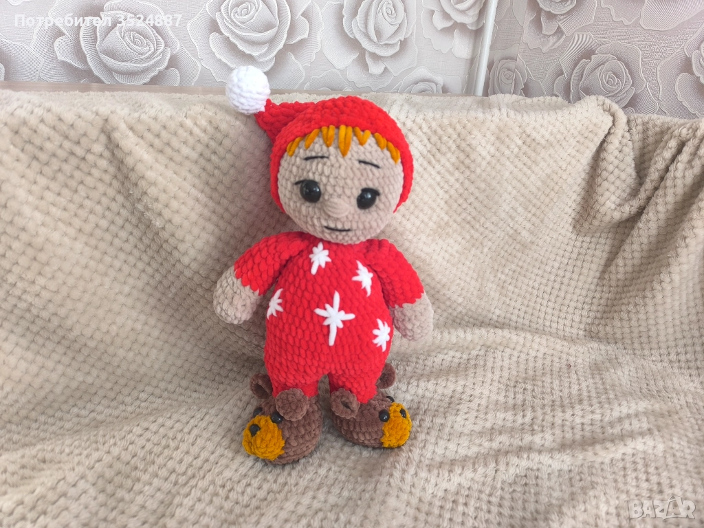 Коледно джудже, гном, плетена плюшена играчка, амигурум, снимка 1