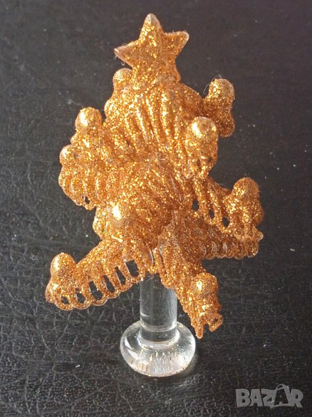Стъклена мини Коледна Елха с празничен златен брокат, снимка 1