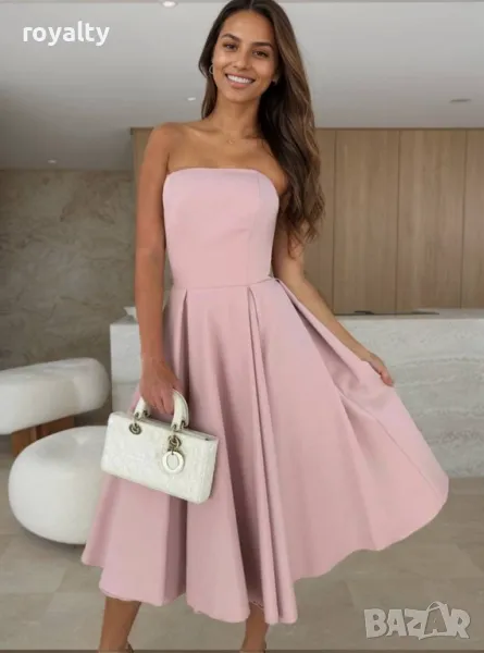 Дълга елегантна розова дамска рокля , снимка 1