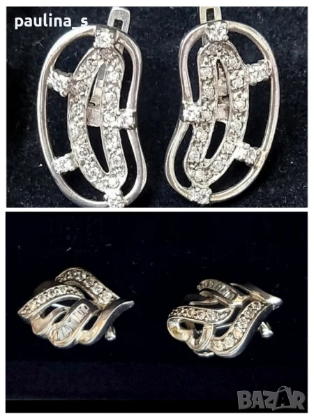 Два чифта / Масивни сребърни обеци с камъни, закопчаване английски клипс / проба 925 , снимка 1