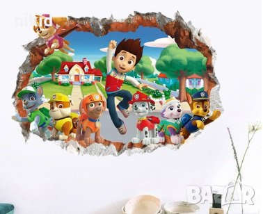 №6 Райдър кучета Пес Патрул Paw Pes Patrol дупка стикер лепенка за стена за детска стая самозалепващ, снимка 1