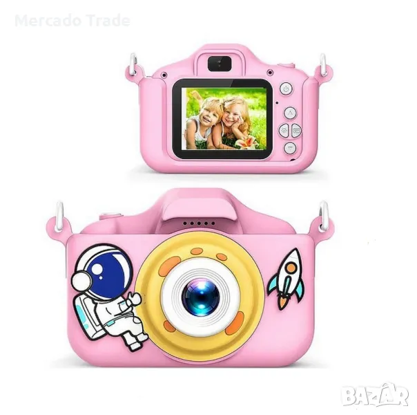 Детски фотоапарат Mercado Trade, Космос, С кейс, Розов, снимка 1