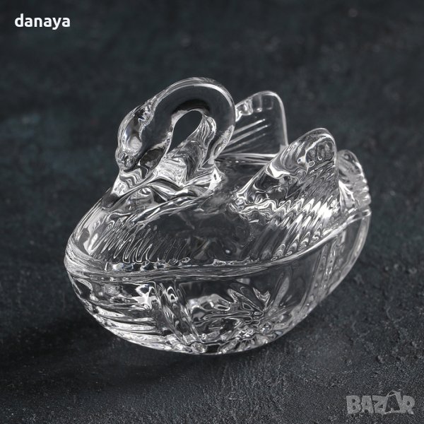 1664 Стъклена захарница Лебед, снимка 1