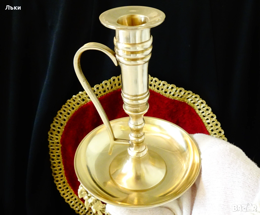 Бронзов свещник с дръжка 15 см. , снимка 1