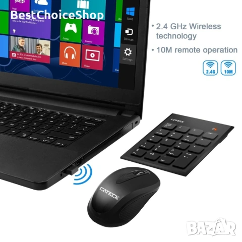 CATECK безжична цифров клавиатура и мишка с USB приемник
