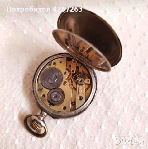 Старинен мъжки джобен часовник сребро 800, снимка 6 - Антикварни и старинни предмети - 52665635