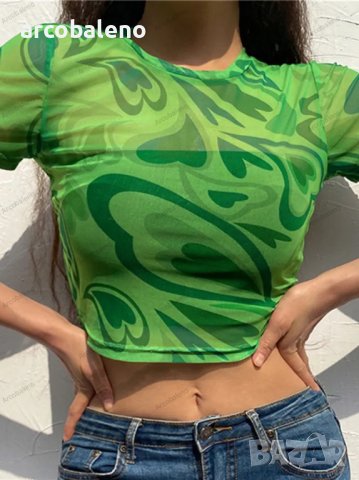 Секси прозрачна дамска тениска с кръгло деколте и къси ръкави, 2цвята, снимка 3 - Тениски - 39701713