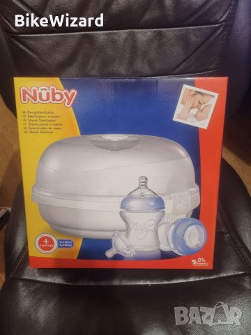 Nuby Парен стерилизатор за микровълнова фурна+ 2 бутилки  НОВ, снимка 2 - Стерилизатори - 35176047