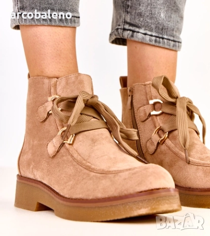 Дамски изолирани боти до глезена с декоративни връзки от Katrins, 2цвята , снимка 6 - Дамски боти - 52024199