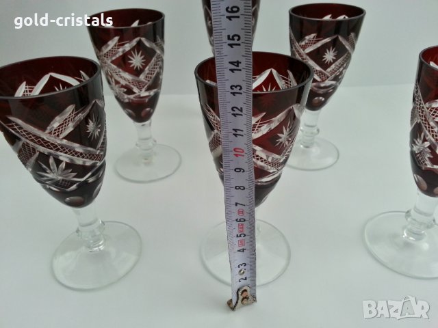 кристални чаши с гарафа червен цветен кристал, снимка 3 - Антикварни и старинни предмети - 28448588