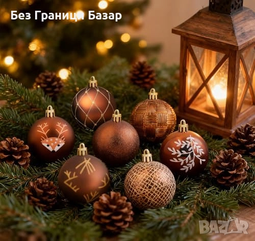 Нов Комплект 24 нечупливи коледни орнаменти злато и бронз 6 см Украса, снимка 3 - Други - 51996585