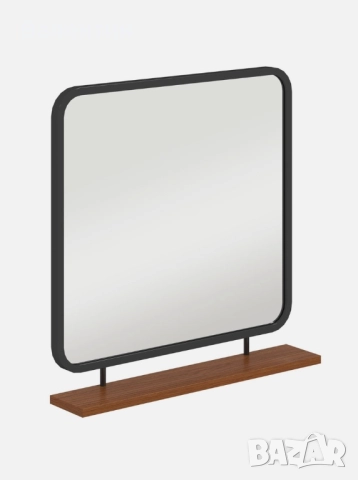 Стенно огледало с дървен рафт 55х55