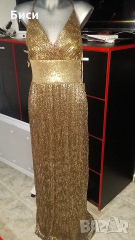 Нова бутикова официална златиста дълга рокля, снимка 8 - Рокли - 35373986