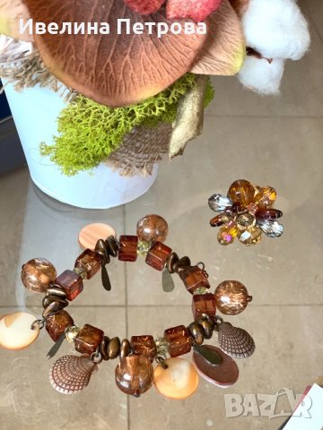 Морска гривна с мидички и пръстен с кристали