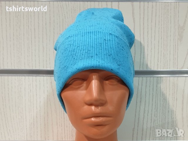 Нова дамска зимна шапка рипс с подгъв в цвят син меланж, снимка 10 - Шапки - 39332995