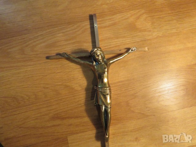 Голям Стар бронзов кръст разпятие Христово, Исус Христос-  45 х 18 см , снимка 2 - Антикварни и старинни предмети - 34746505