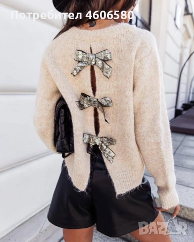 🎀 Пуловер с панделки на гърба – Универсален размер, снимка 2 - Блузи с дълъг ръкав и пуловери - 52682188