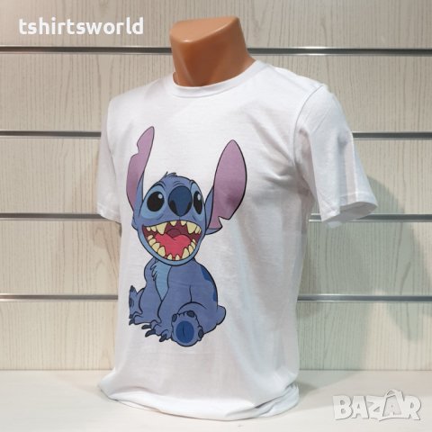 Нова бяла мъжка тениска с дигитален печат Стич (Stitch), снимка 3 - Тениски - 39094921